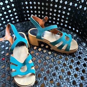 Swedish Hasbeen Teal Sandals platform  for Women 37 7